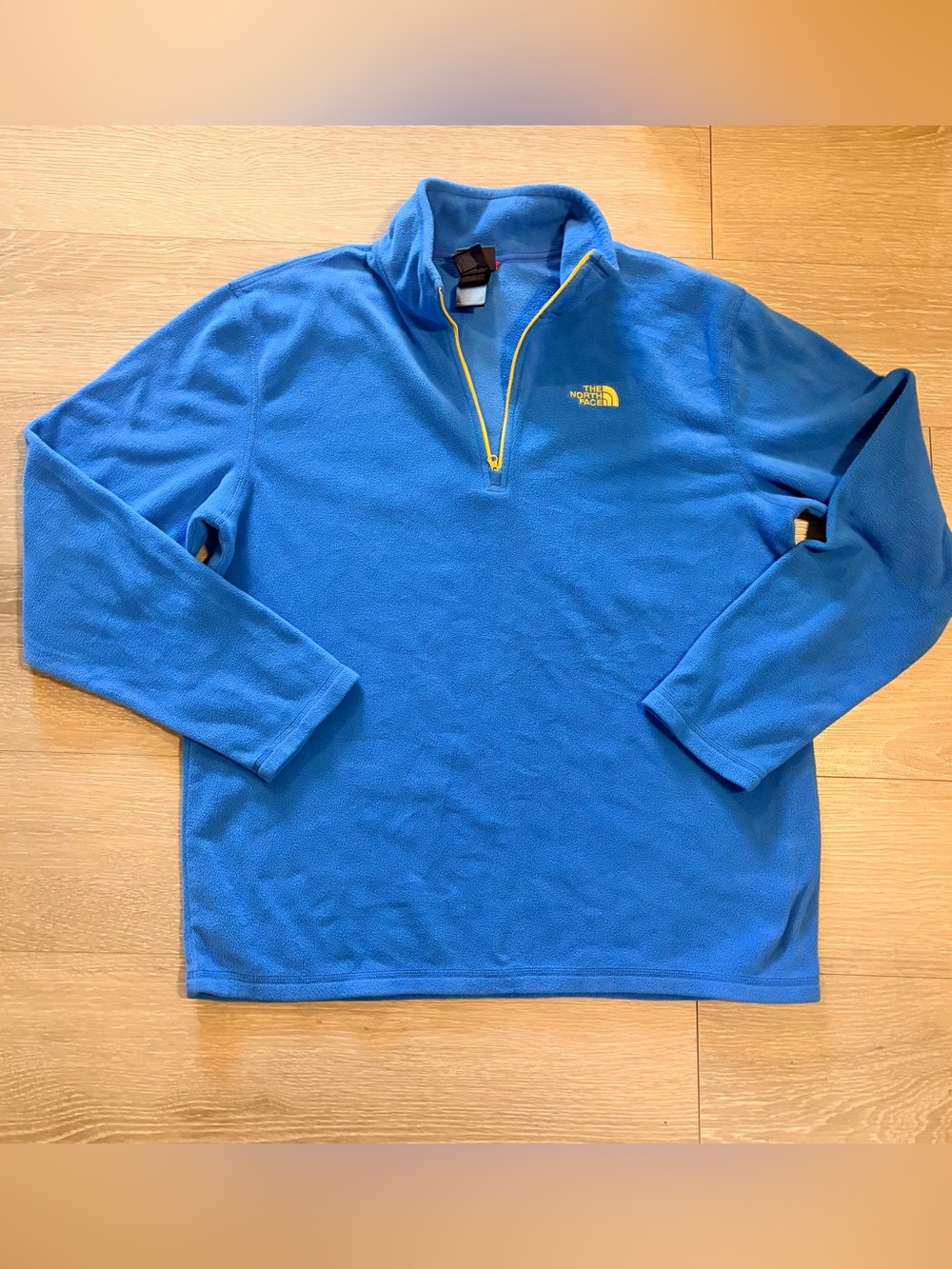 The North Face Men’s Bright Blue Quarter-Zip Fleece with Yellow Accents